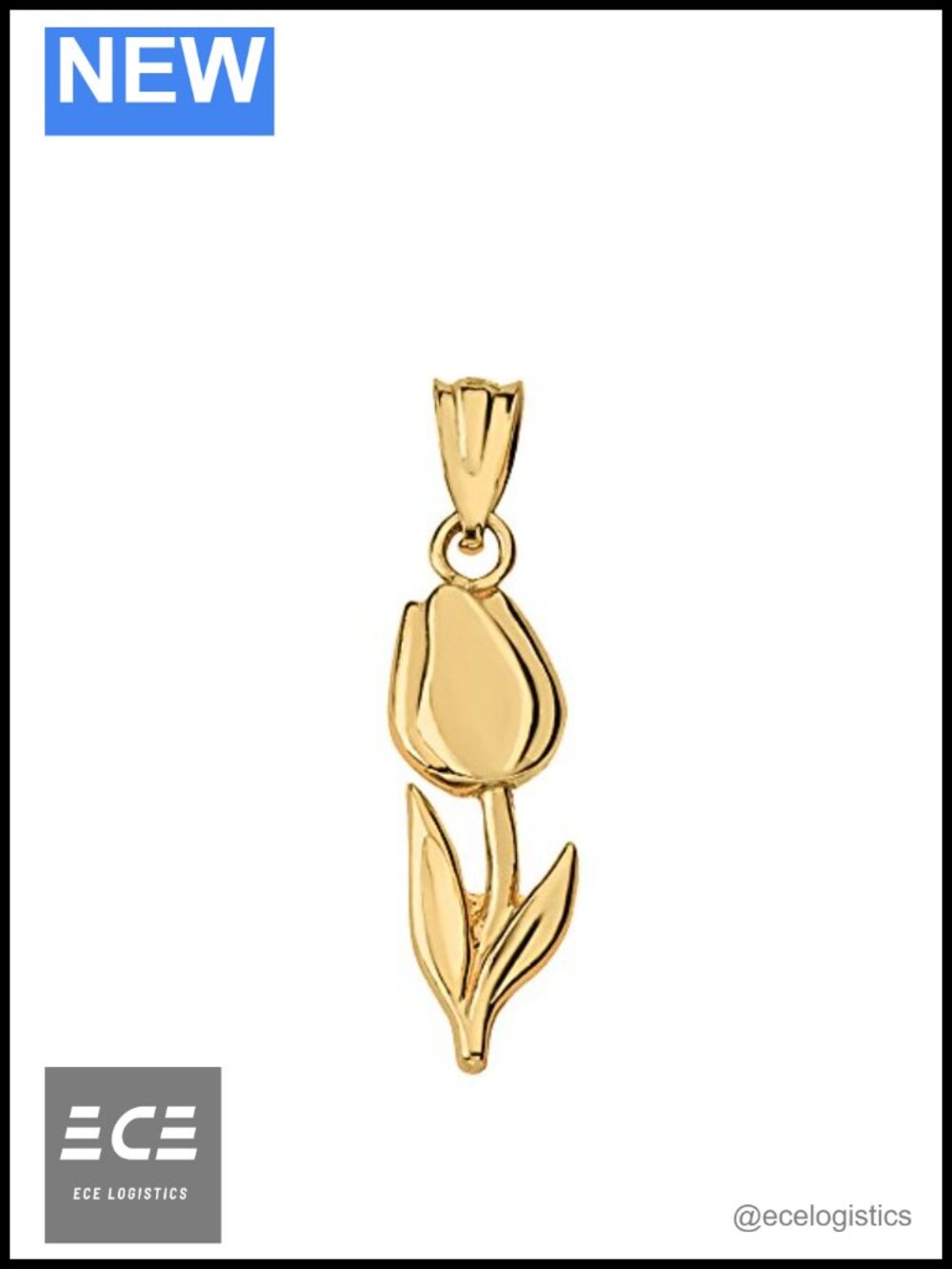 10K Yellow Gold Tulip Flower Charm Pendant Handmade USA